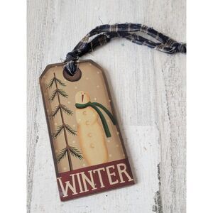 Winter Snowman snow pine tree plaid ornament decor